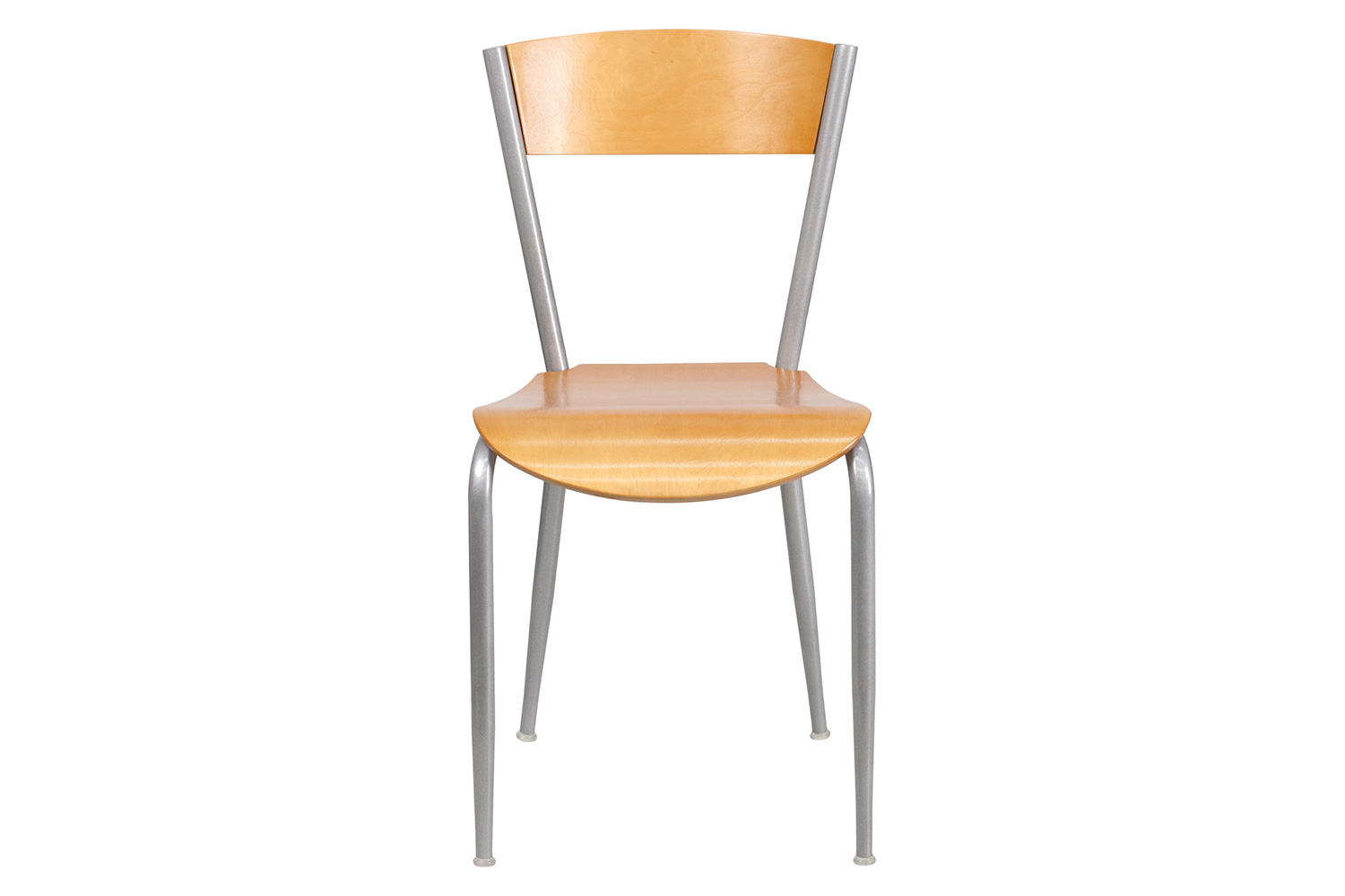 BLNK - Invincible Series Silver Metal Restaurant Chair with Natural Wood Back and Seat