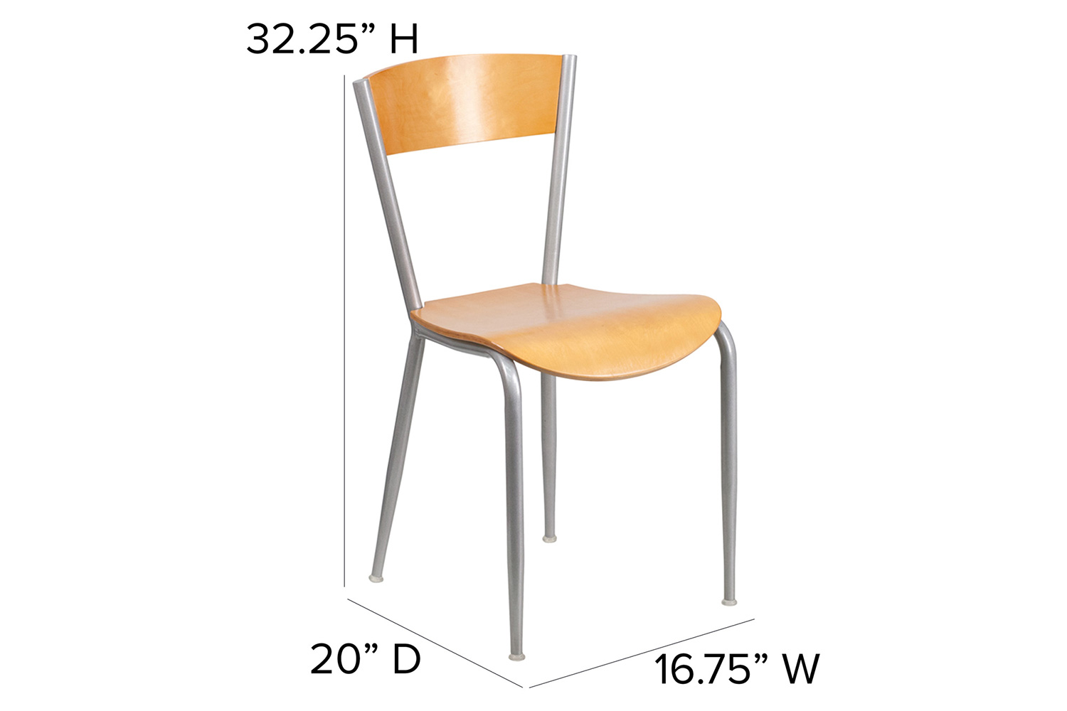 BLNK - Invincible Series Silver Metal Restaurant Chair with Natural Wood Back and Seat