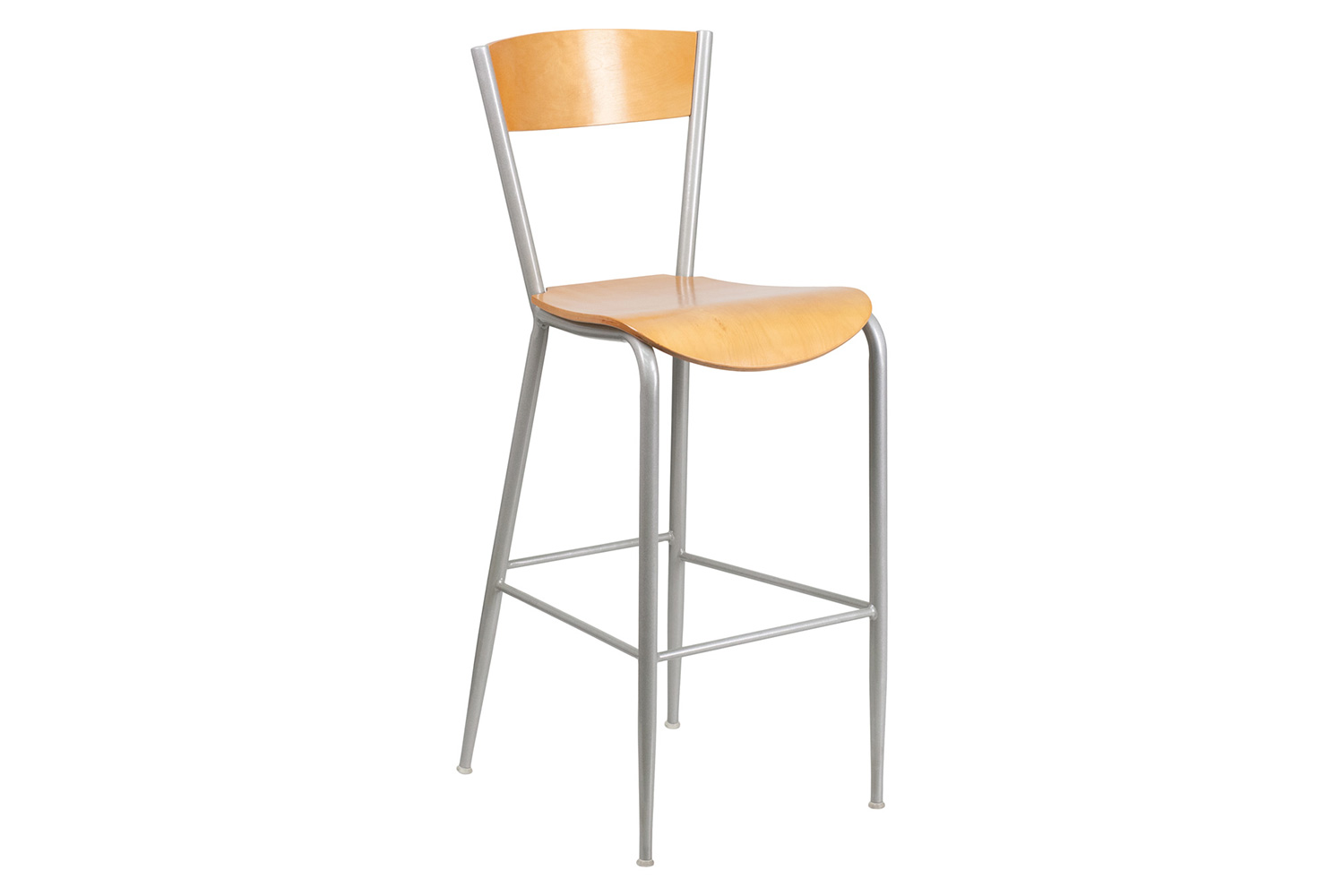 BLNK - Invincible Series Silver Restaurant Bar Stool with Natural Wood Back and Seat