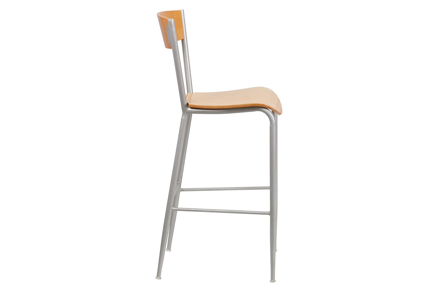 BLNK - Invincible Series Silver Restaurant Bar Stool with Natural Wood Back and Seat