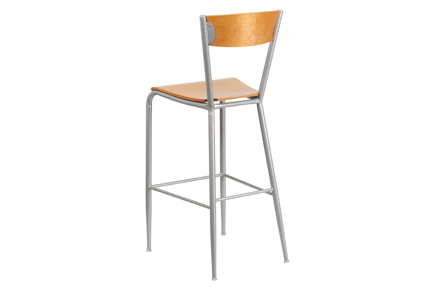 BLNK - Invincible Series Silver Restaurant Bar Stool with Natural Wood Back and Seat