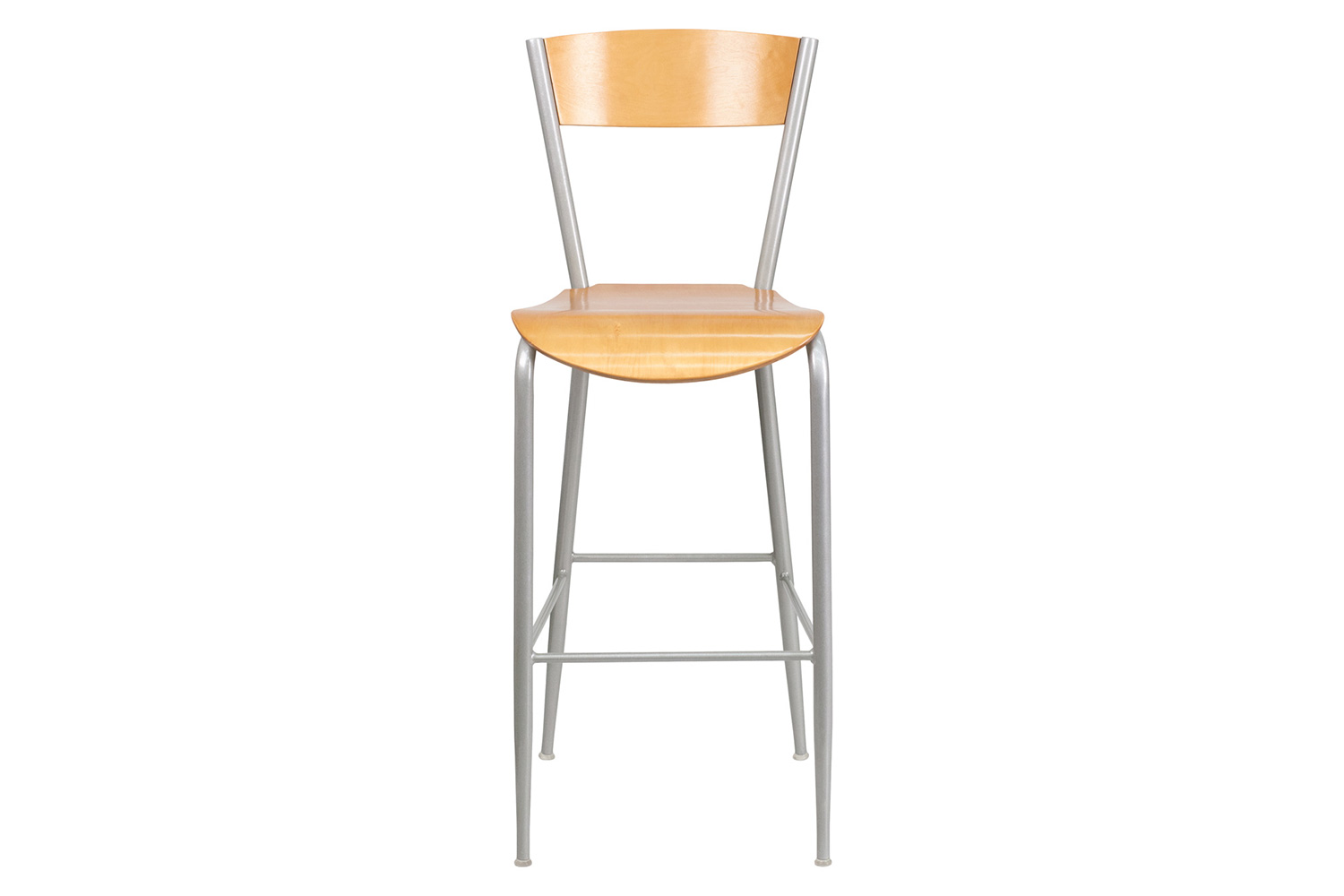 BLNK - Invincible Series Silver Restaurant Bar Stool with Natural Wood Back and Seat