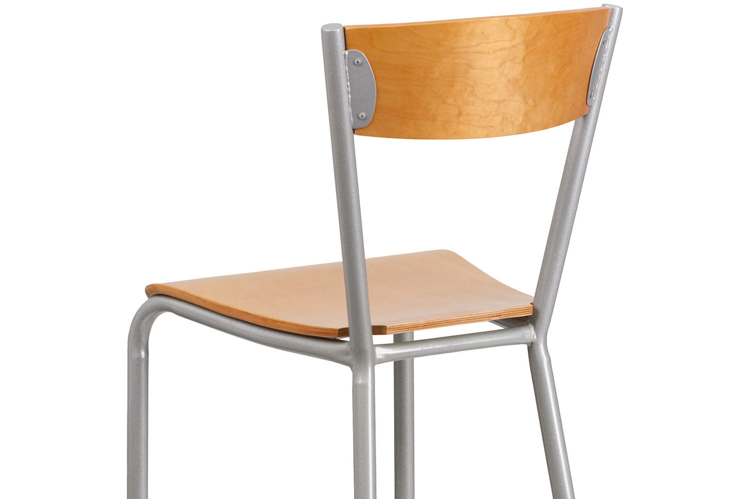 BLNK - Invincible Series Silver Restaurant Bar Stool with Natural Wood Back and Seat