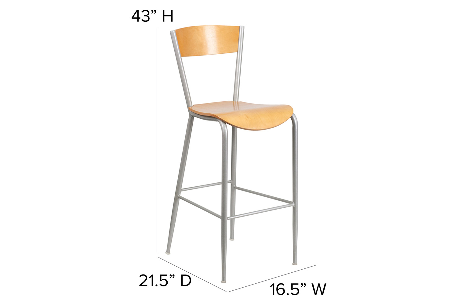 BLNK - Invincible Series Silver Restaurant Bar Stool with Natural Wood Back and Seat