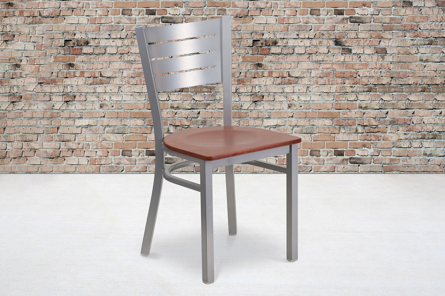 BLNK HERCULES Series Silver Metal Slat Back Restaurant Chair with Wood Seat