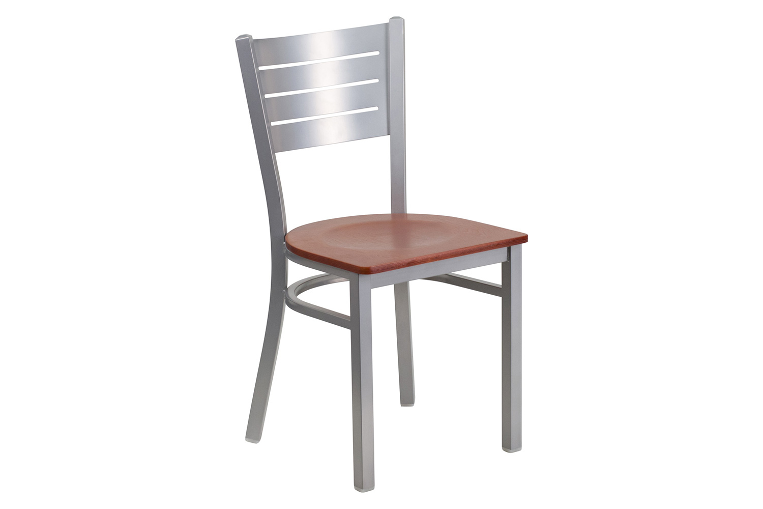 BLNK HERCULES Series Silver Metal Slat Back Restaurant Chair with Wood Seat - Cherry