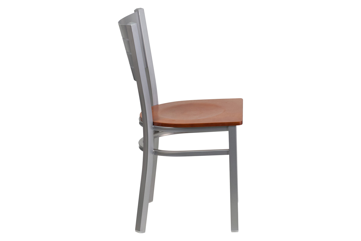 BLNK HERCULES Series Silver Metal Slat Back Restaurant Chair with Wood Seat - Cherry