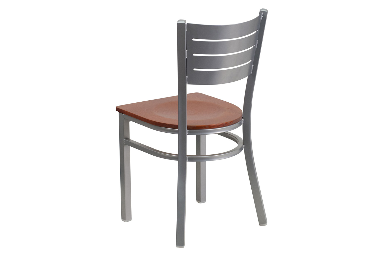 BLNK HERCULES Series Silver Metal Slat Back Restaurant Chair with Wood Seat - Cherry