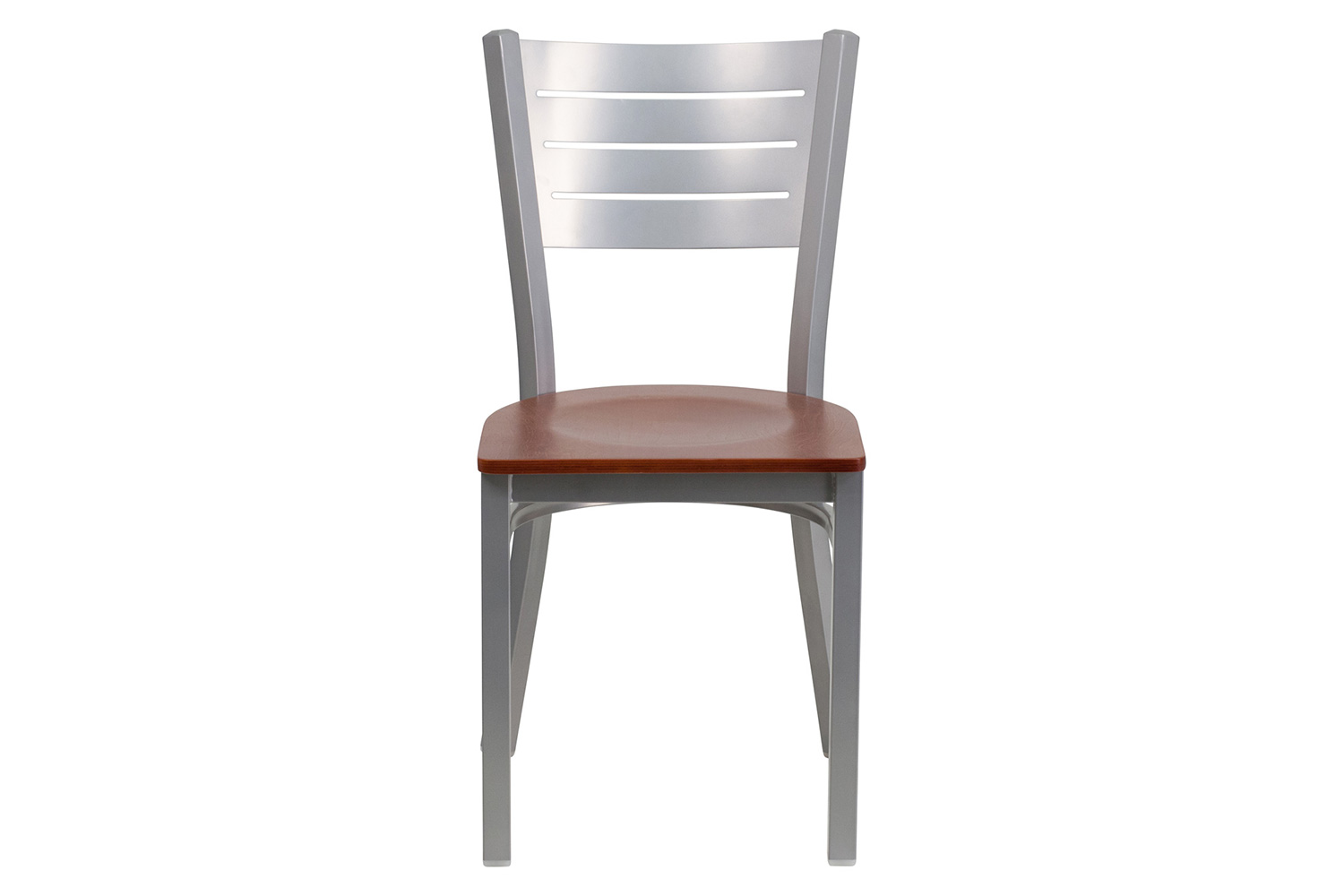 BLNK HERCULES Series Silver Metal Slat Back Restaurant Chair with Wood Seat - Cherry