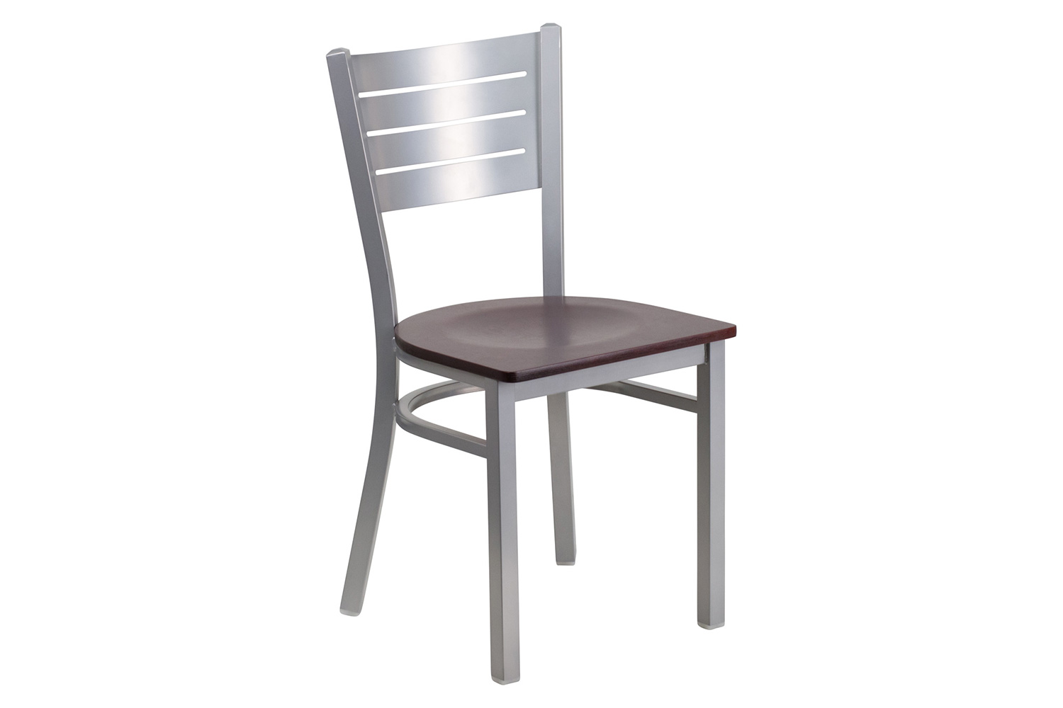 BLNK HERCULES Series Silver Metal Slat Back Restaurant Chair with Wood Seat