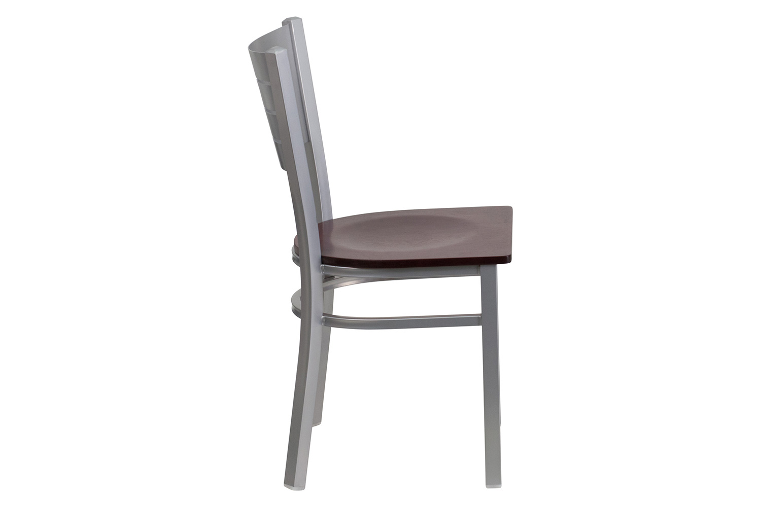 BLNK HERCULES Series Silver Metal Slat Back Restaurant Chair with Wood Seat - Mahogany