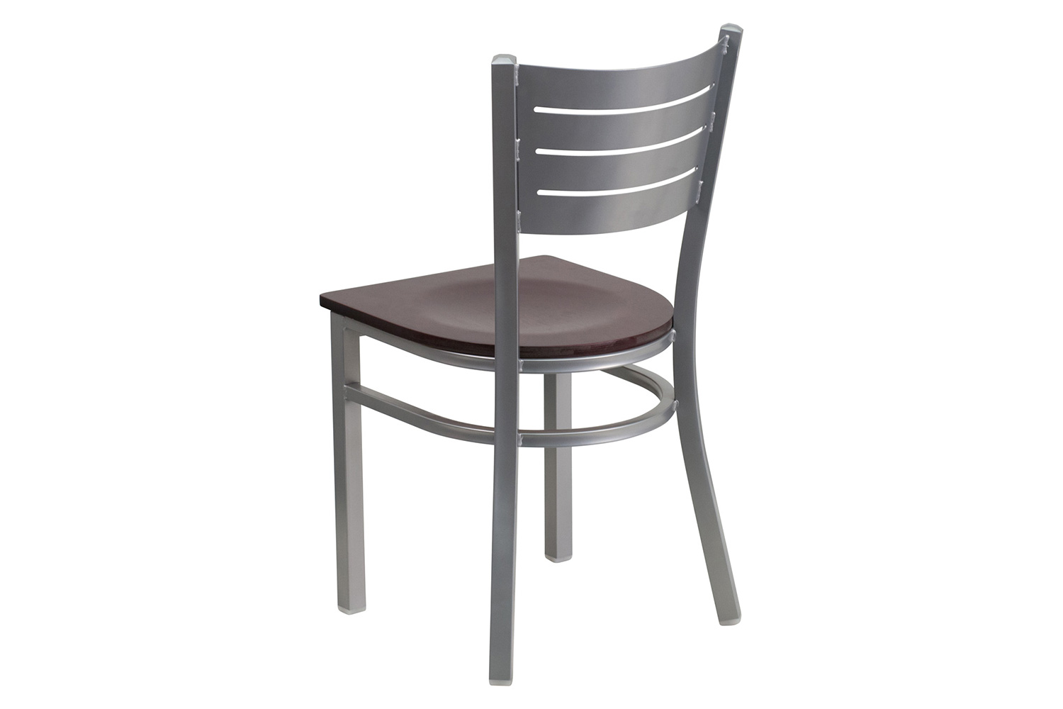 BLNK HERCULES Series Silver Metal Slat Back Restaurant Chair with Wood Seat - Mahogany