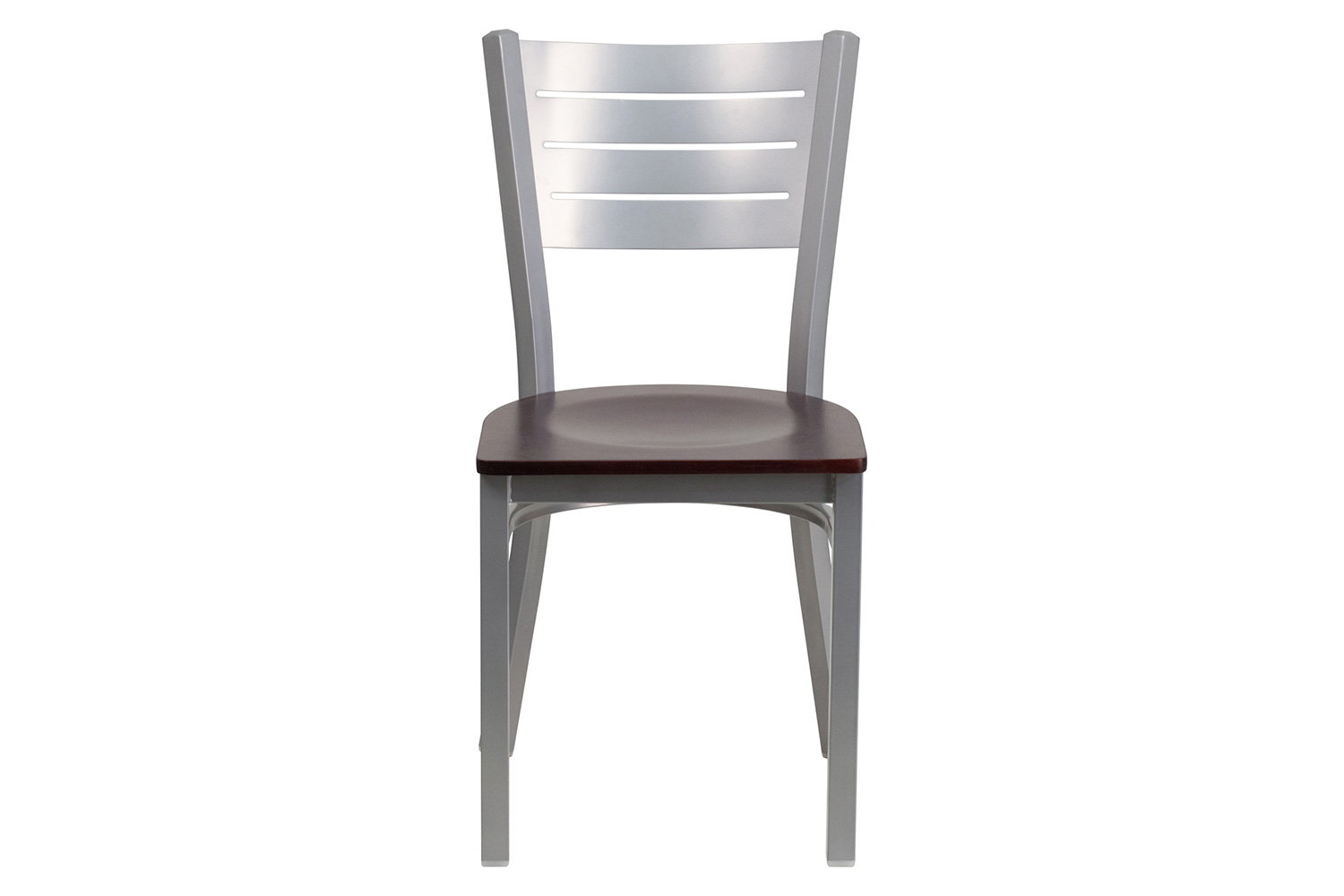 BLNK HERCULES Series Silver Metal Slat Back Restaurant Chair with Wood Seat - Mahogany