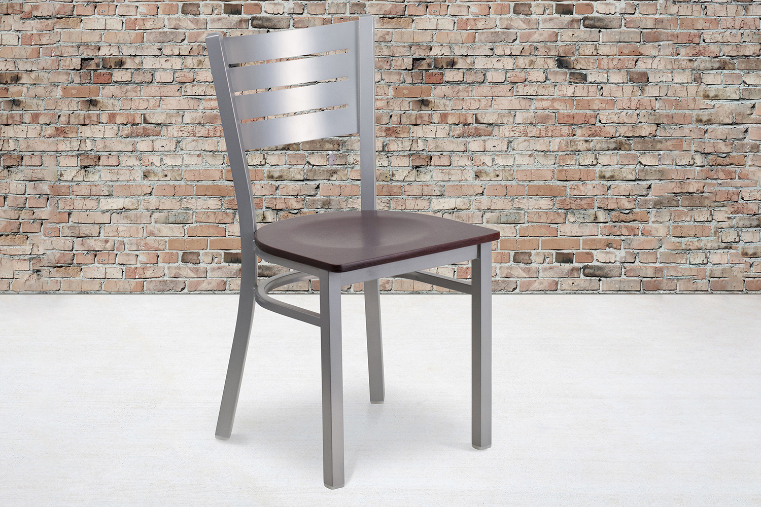 BLNK HERCULES Series Silver Metal Slat Back Restaurant Chair with Wood Seat