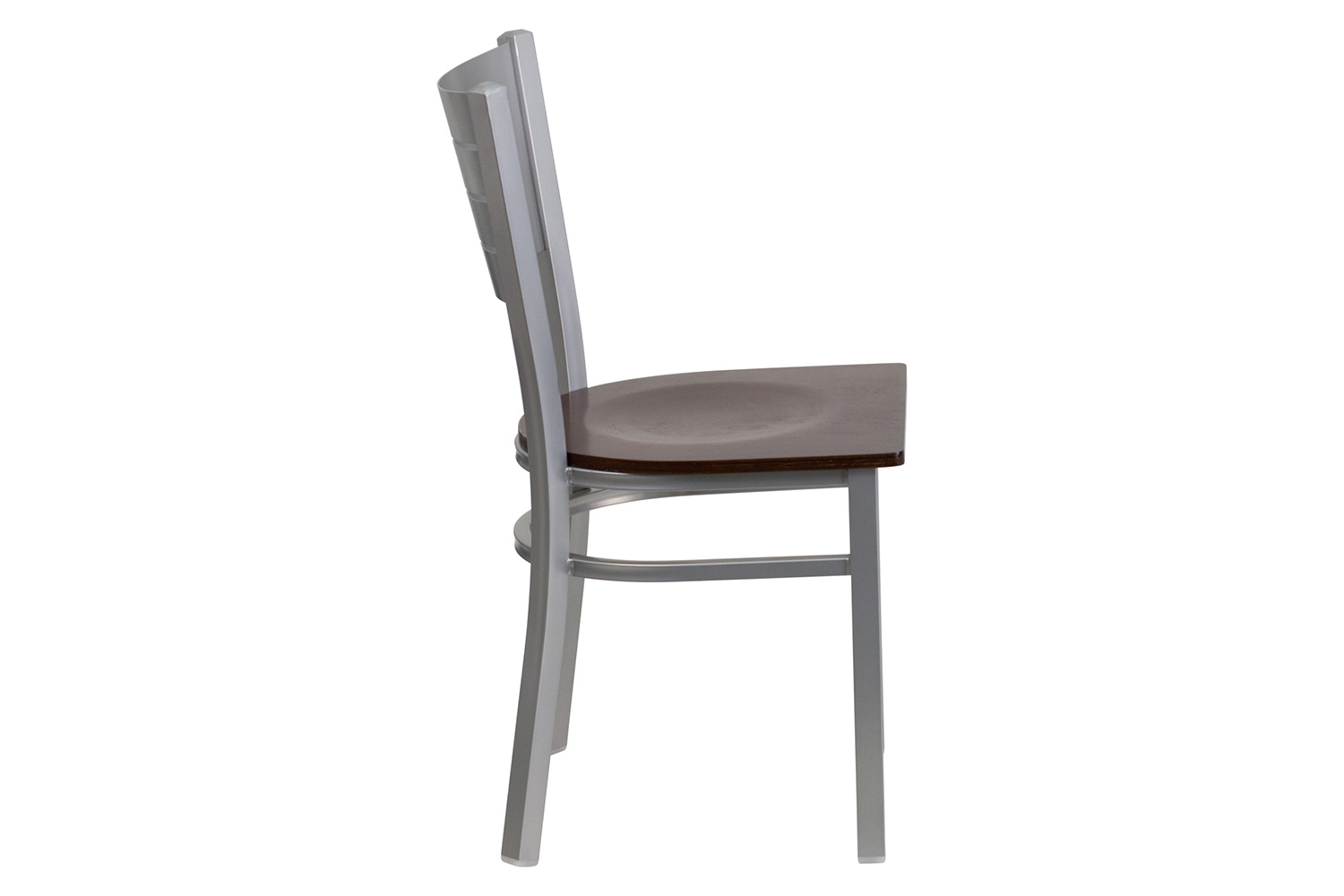 BLNK HERCULES Series Silver Metal Slat Back Restaurant Chair with Wood Seat - Walnut