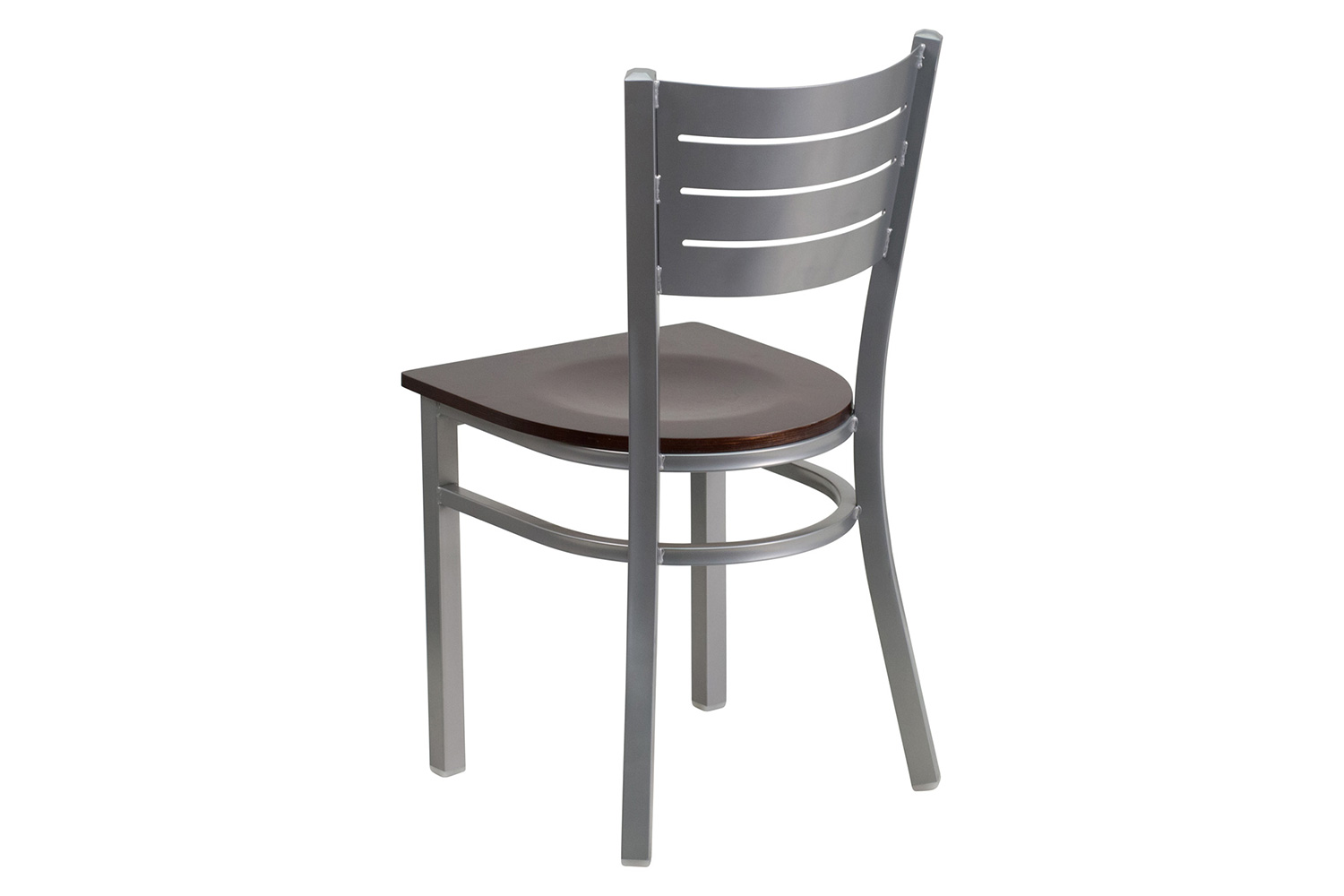 BLNK HERCULES Series Silver Metal Slat Back Restaurant Chair with Wood Seat - Walnut