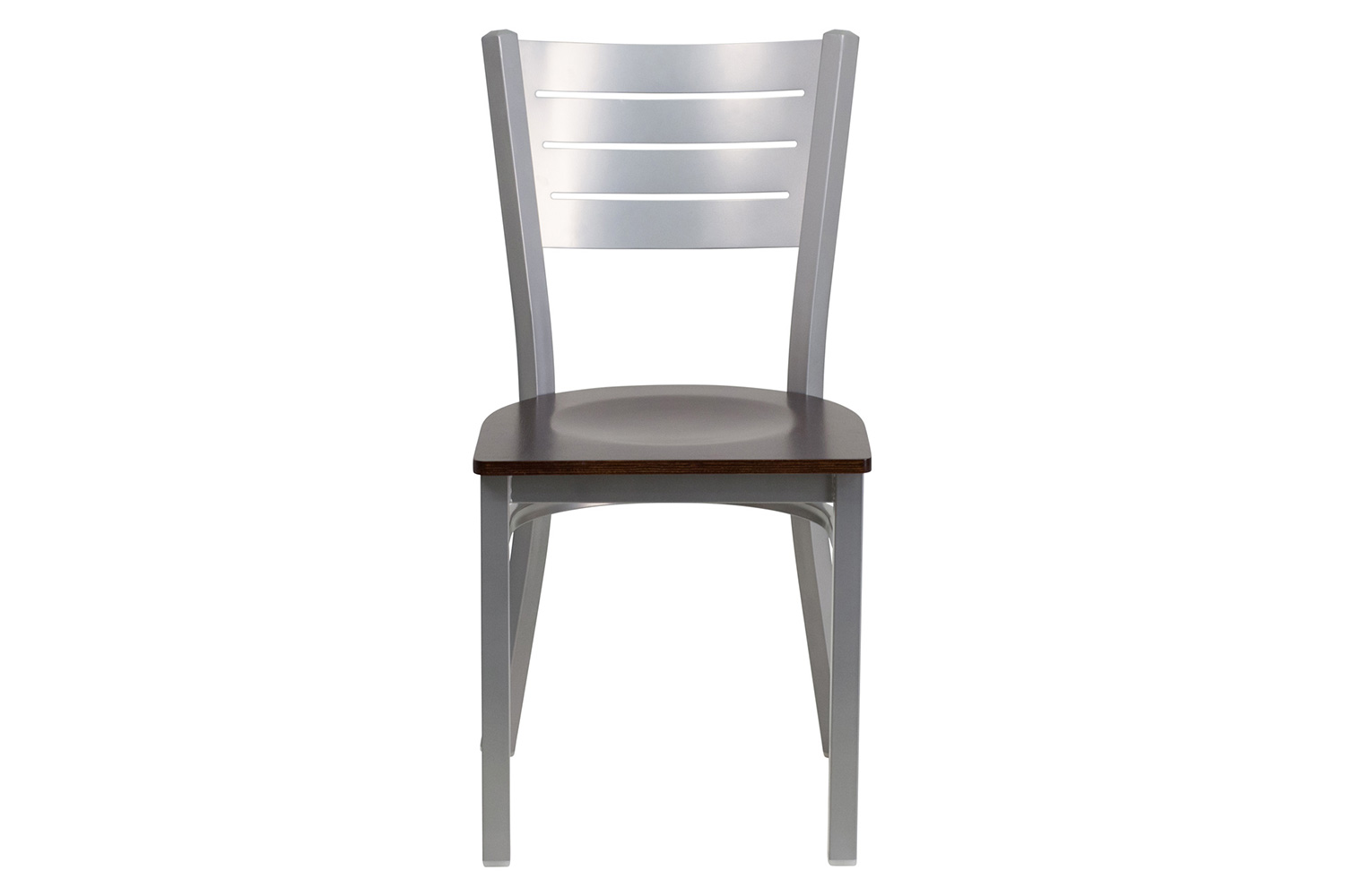 BLNK HERCULES Series Silver Metal Slat Back Restaurant Chair with Wood Seat - Walnut