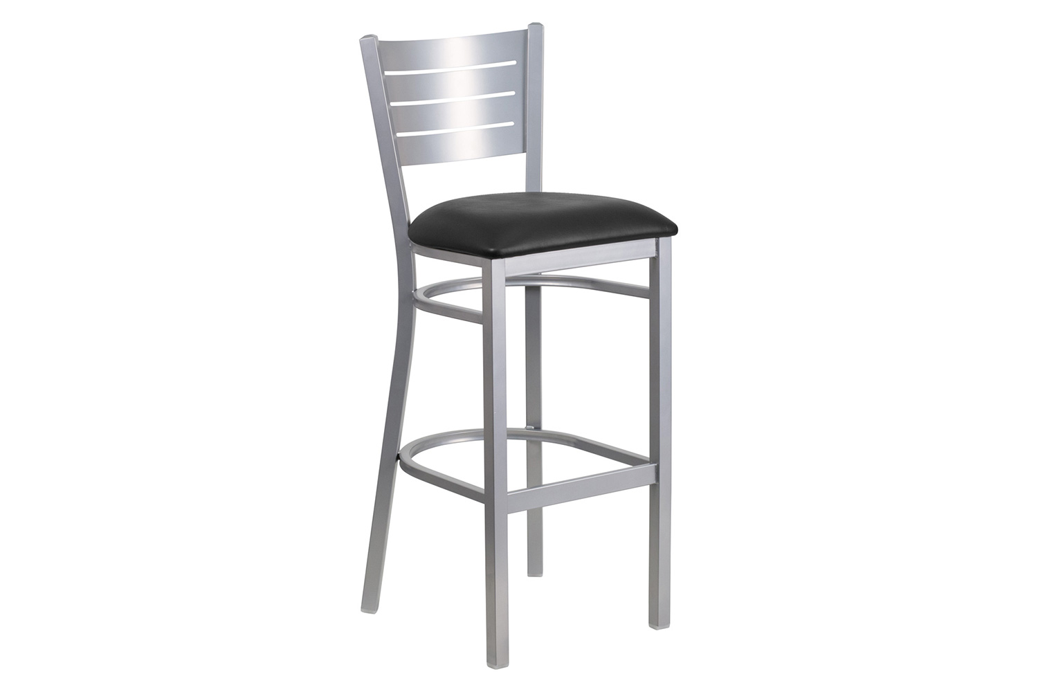 BLNK HERCULES Series Silver Metal Slat Back Restaurant Bar Stool with Vinyl Seat