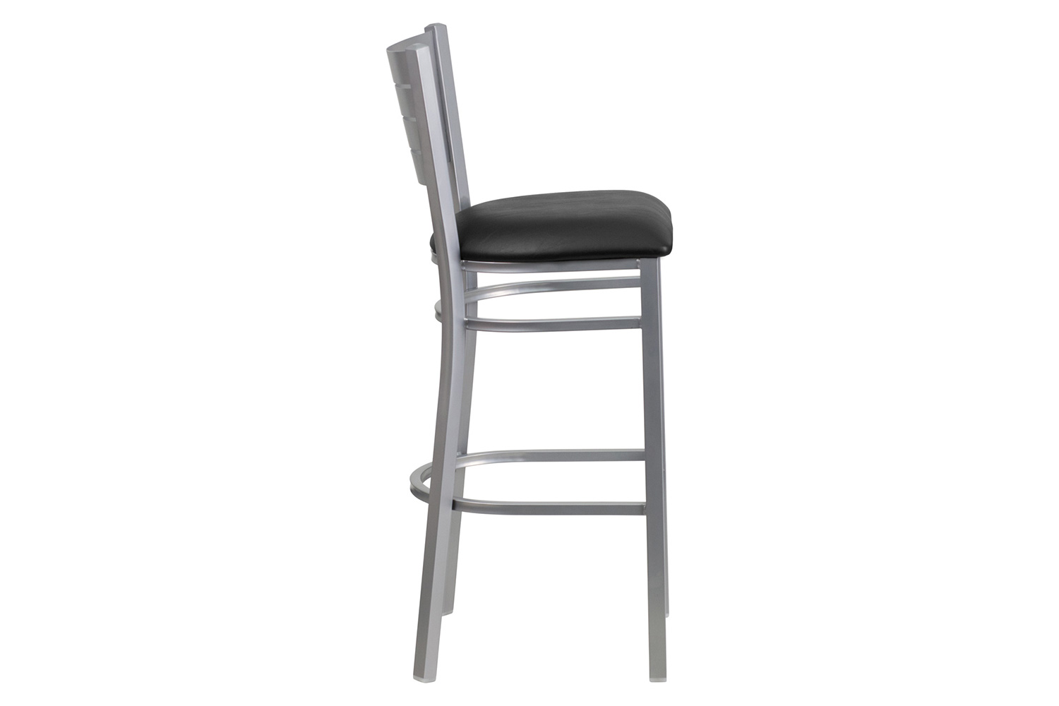 BLNK HERCULES Series Silver Metal Slat Back Restaurant Bar Stool with Vinyl Seat - Black