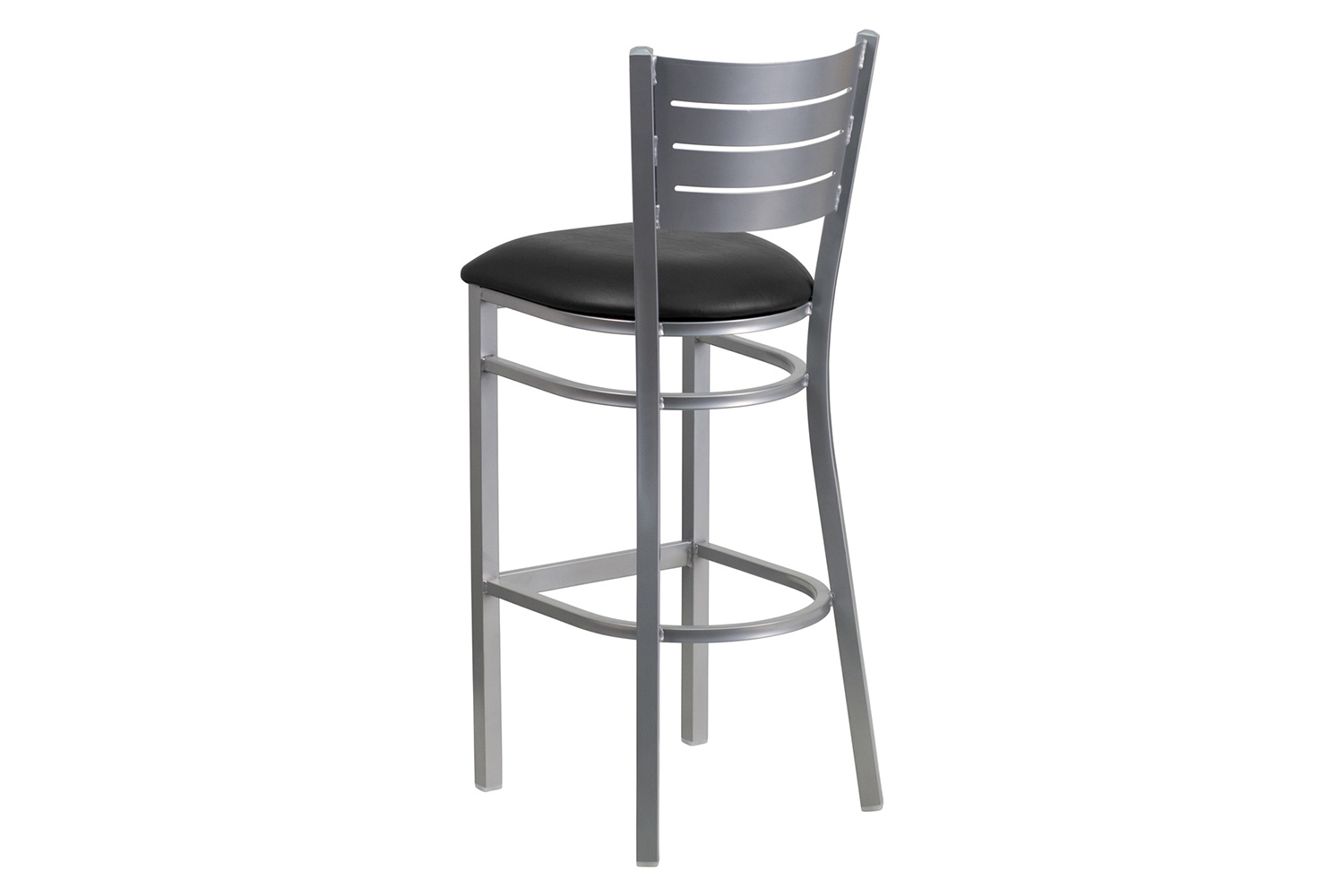 BLNK HERCULES Series Silver Metal Slat Back Restaurant Bar Stool with Vinyl Seat - Black