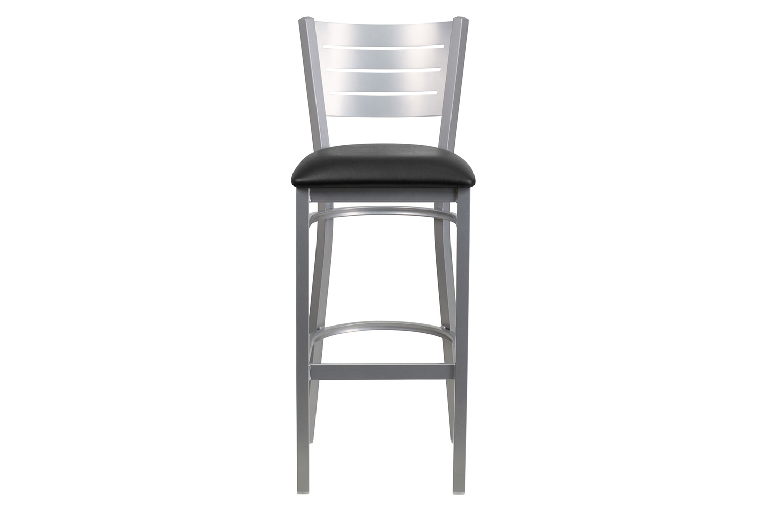 BLNK HERCULES Series Silver Metal Slat Back Restaurant Bar Stool with Vinyl Seat - Black