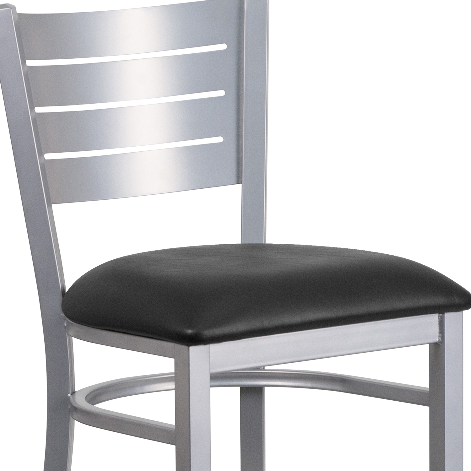 BLNK HERCULES Series Silver Metal Slat Back Restaurant Bar Stool with Vinyl Seat - Black