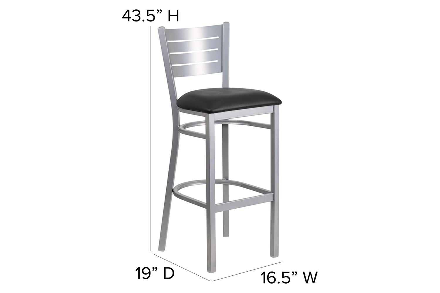 BLNK HERCULES Series Silver Metal Slat Back Restaurant Bar Stool with Vinyl Seat - Black