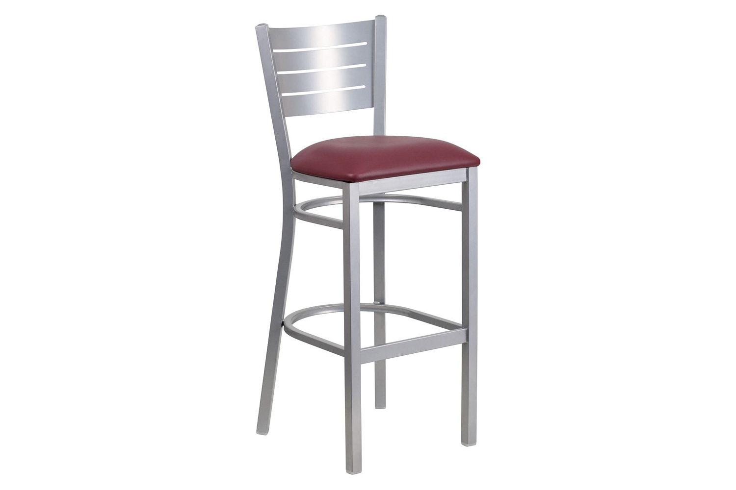 BLNK HERCULES Series Silver Metal Slat Back Restaurant Bar Stool with Vinyl Seat