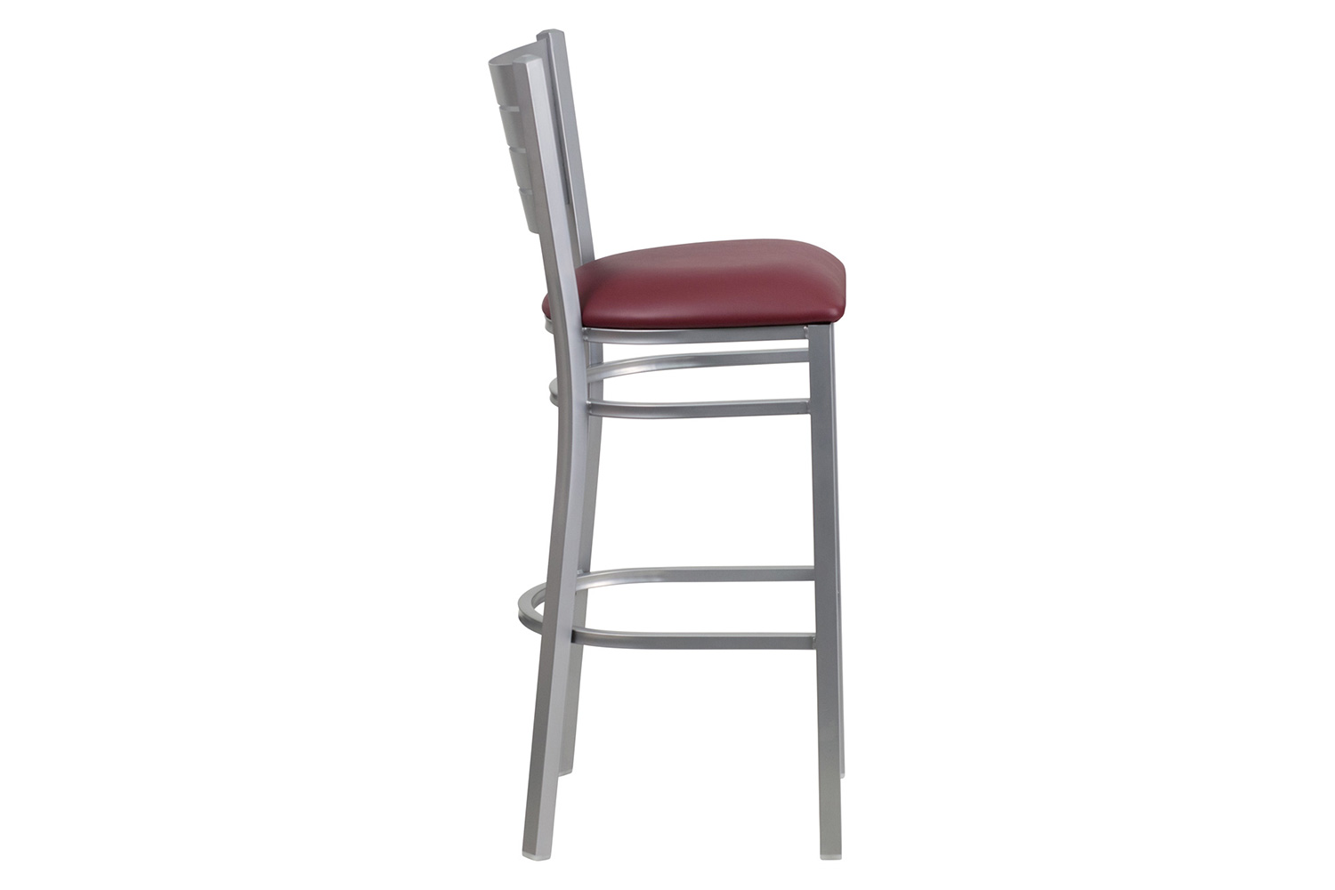 BLNK HERCULES Series Silver Metal Slat Back Restaurant Bar Stool with Vinyl Seat - Burgundy