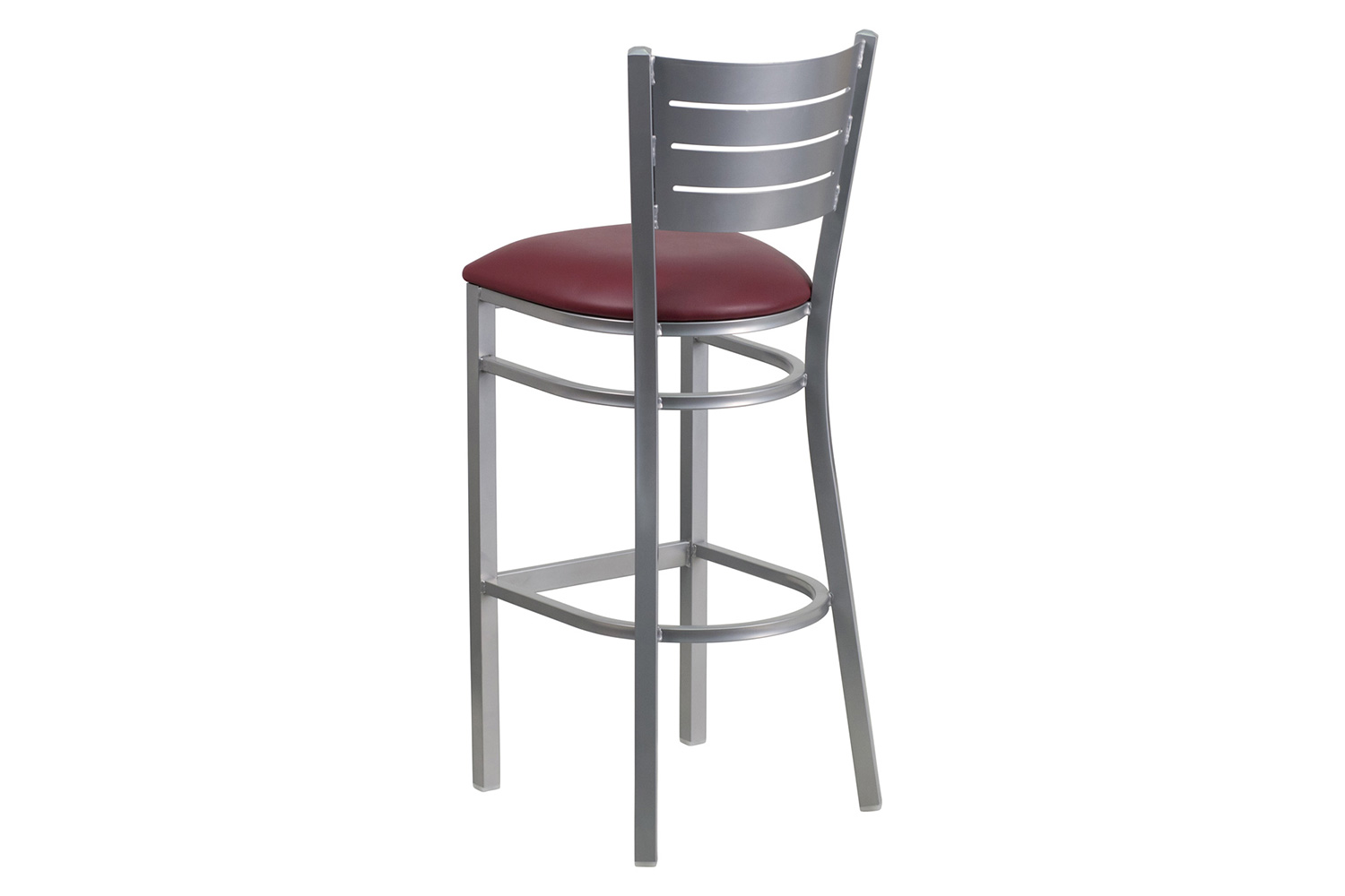 BLNK HERCULES Series Silver Metal Slat Back Restaurant Bar Stool with Vinyl Seat - Burgundy