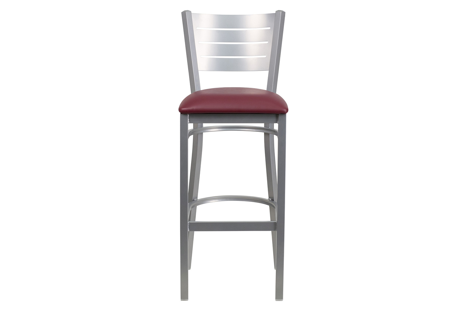 BLNK HERCULES Series Silver Metal Slat Back Restaurant Bar Stool with Vinyl Seat - Burgundy