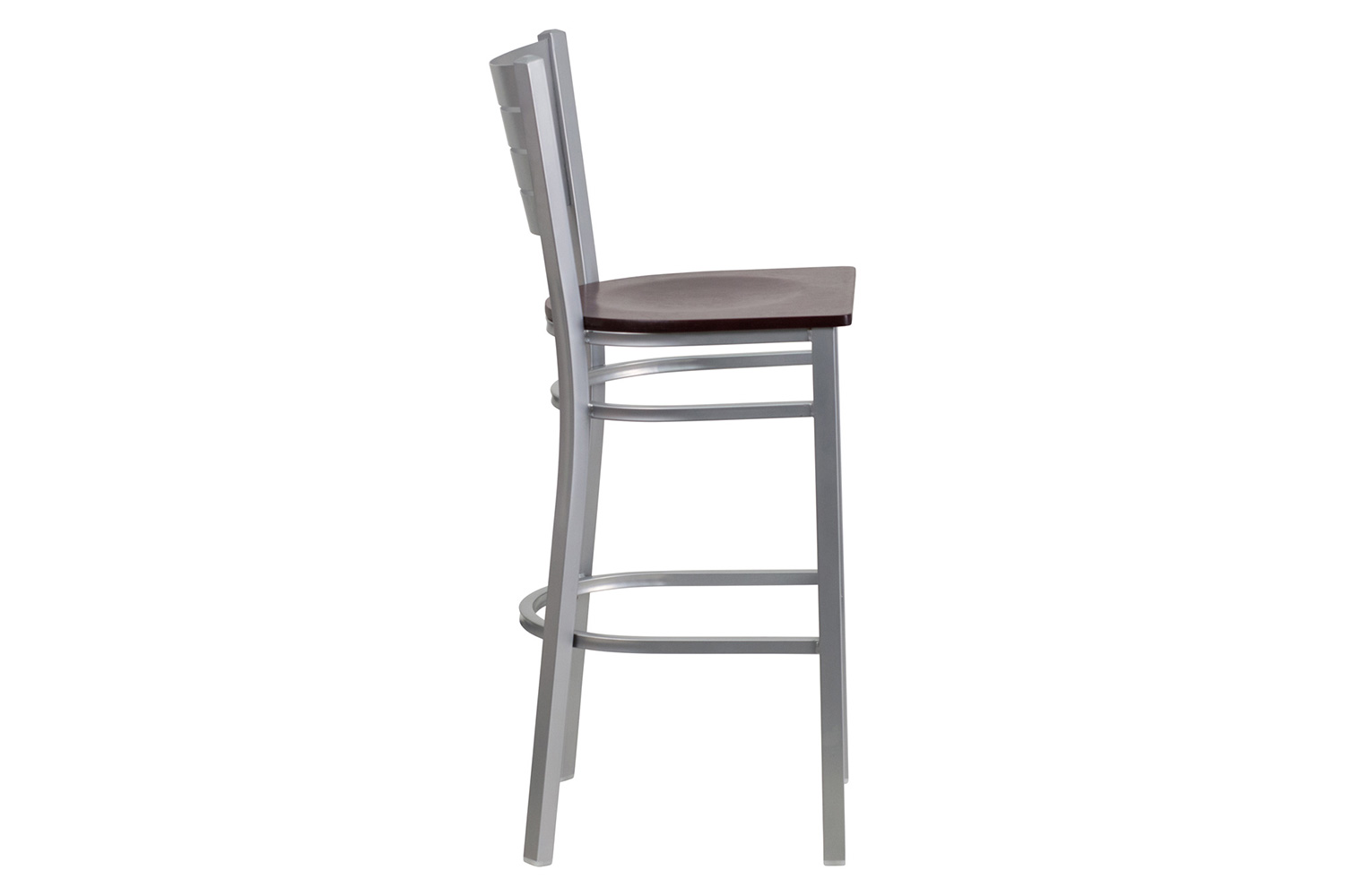 BLNK HERCULES Series Silver Metal Slat Back Restaurant Bar Stool with Wood Seat - Mahogany