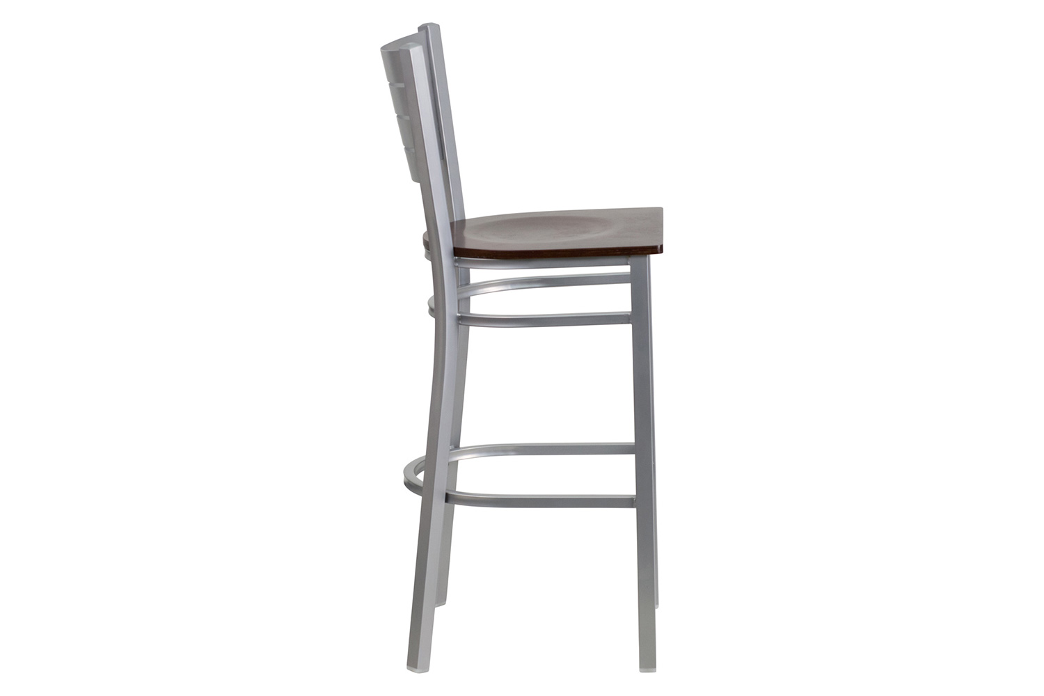 BLNK HERCULES Series Silver Metal Slat Back Restaurant Bar Stool with Wood Seat - Walnut