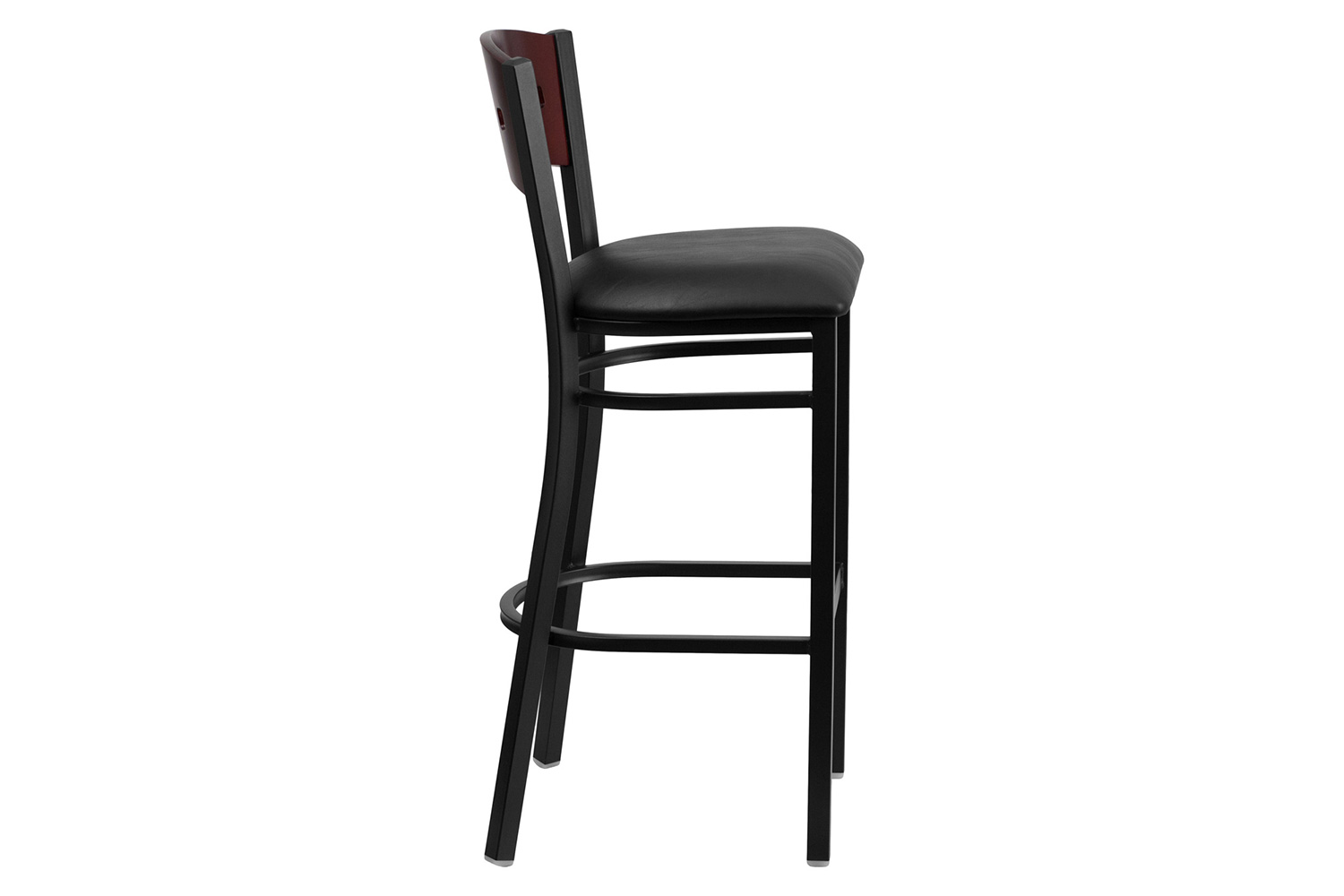 BLNK HERCULES Series Black Metal 4 Square Back Restaurant Bar Stool with Mahogany Wood Back and Vinyl Seat - Black