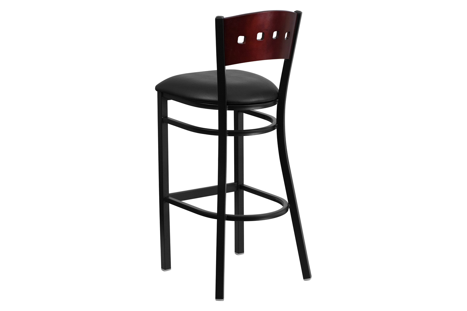 BLNK HERCULES Series Black Metal 4 Square Back Restaurant Bar Stool with Mahogany Wood Back and Vinyl Seat - Black