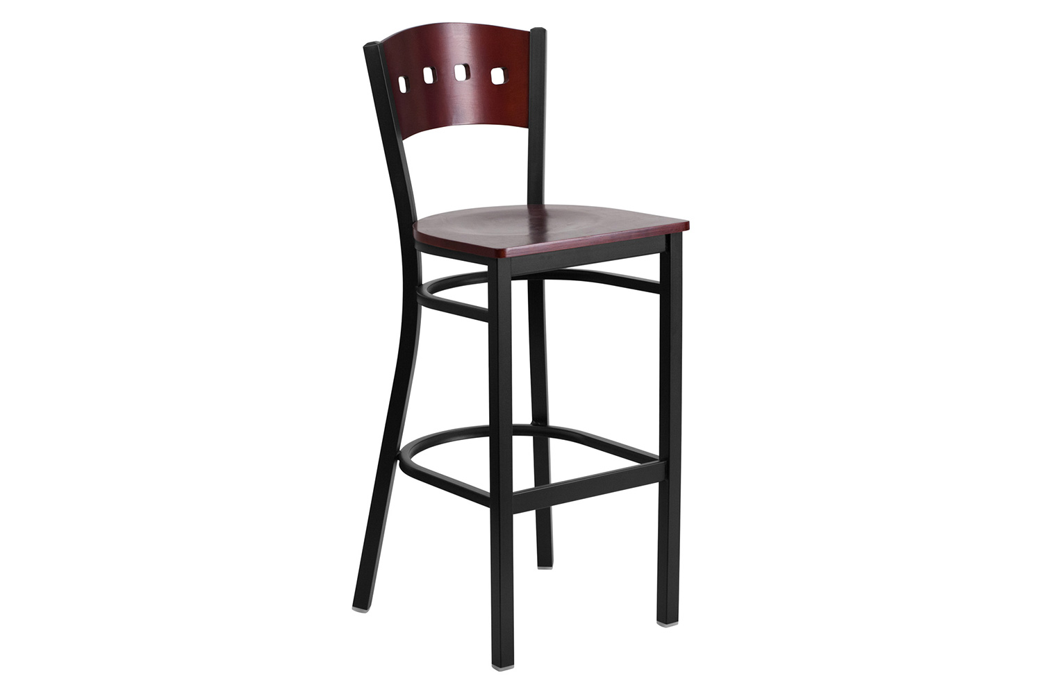 BLNK - HERCULES Series Black Metal 4 Square Back Restaurant Bar Stool with Mahogany Wood Back and Seat