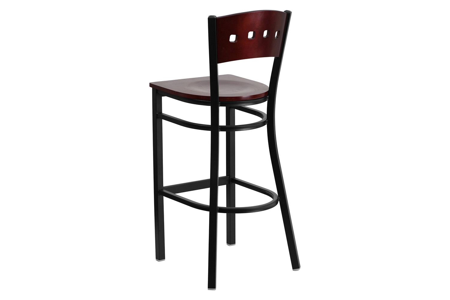 BLNK - HERCULES Series Black Metal 4 Square Back Restaurant Bar Stool with Mahogany Wood Back and Seat