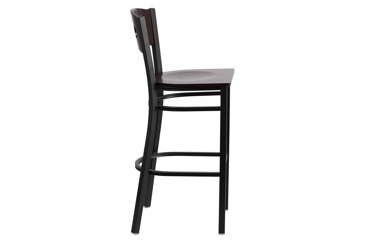 BLNK - HERCULES Series Black Metal 3 Circle Back Restaurant Bar Stool with Walnut Wood Back and Seat