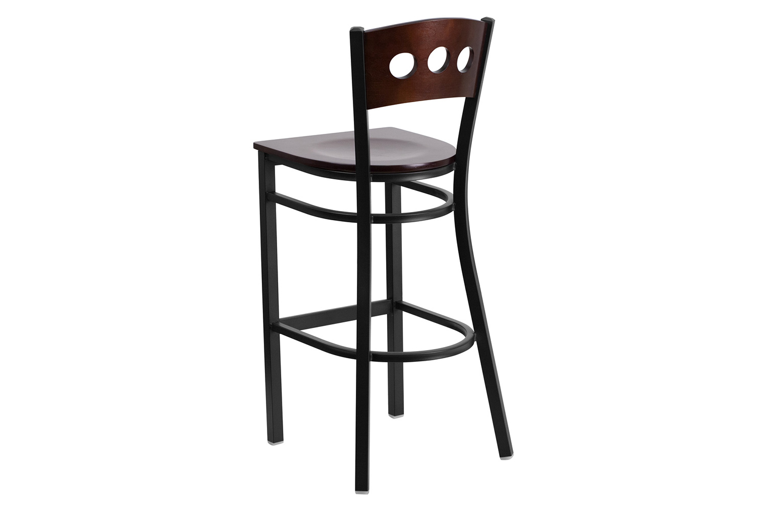 BLNK - HERCULES Series Black Metal 3 Circle Back Restaurant Bar Stool with Walnut Wood Back and Seat