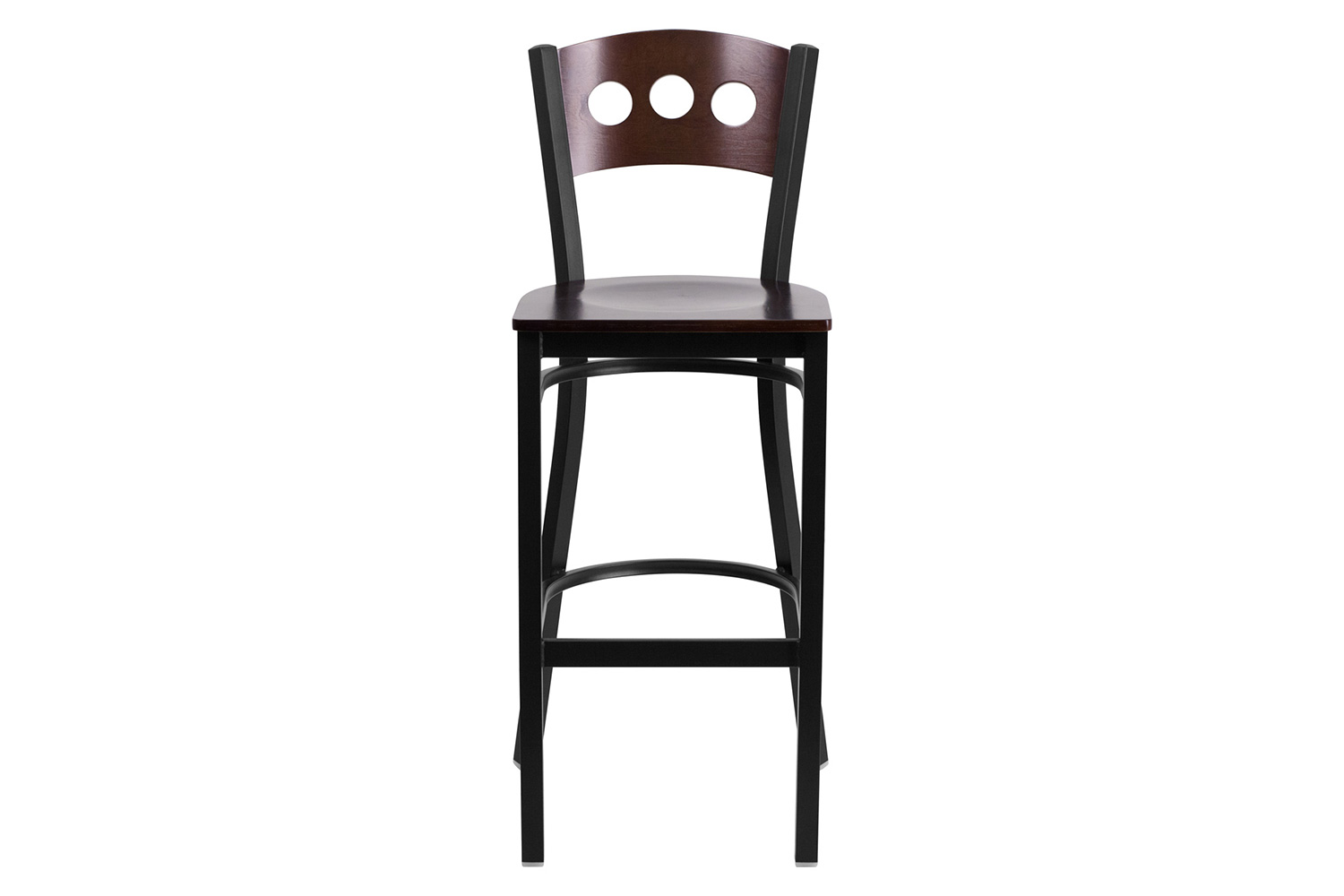 BLNK - HERCULES Series Black Metal 3 Circle Back Restaurant Bar Stool with Walnut Wood Back and Seat