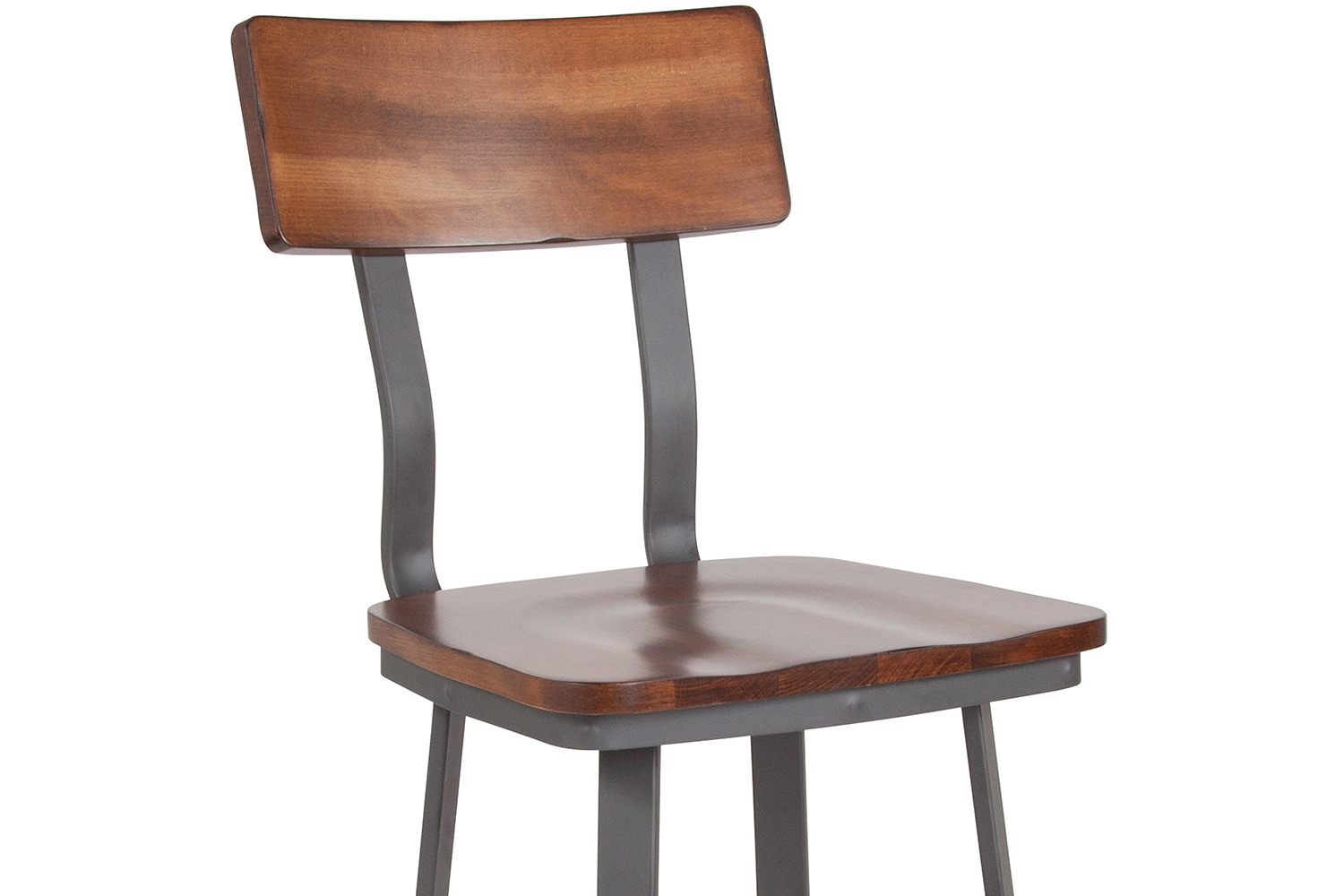 BLNK - Flint Series Rustic Walnut Restaurant Bar Stool with Wood Seat and Back and Gray Powder Coat Frame