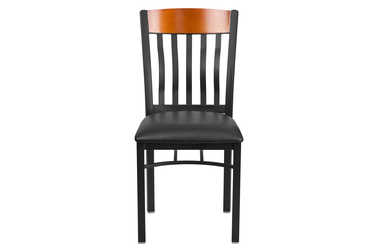 BLNK Eclipse Series Black Metal Vertical Back and Wood Restaurant Chair with Black Vinyl Seat - Cherry