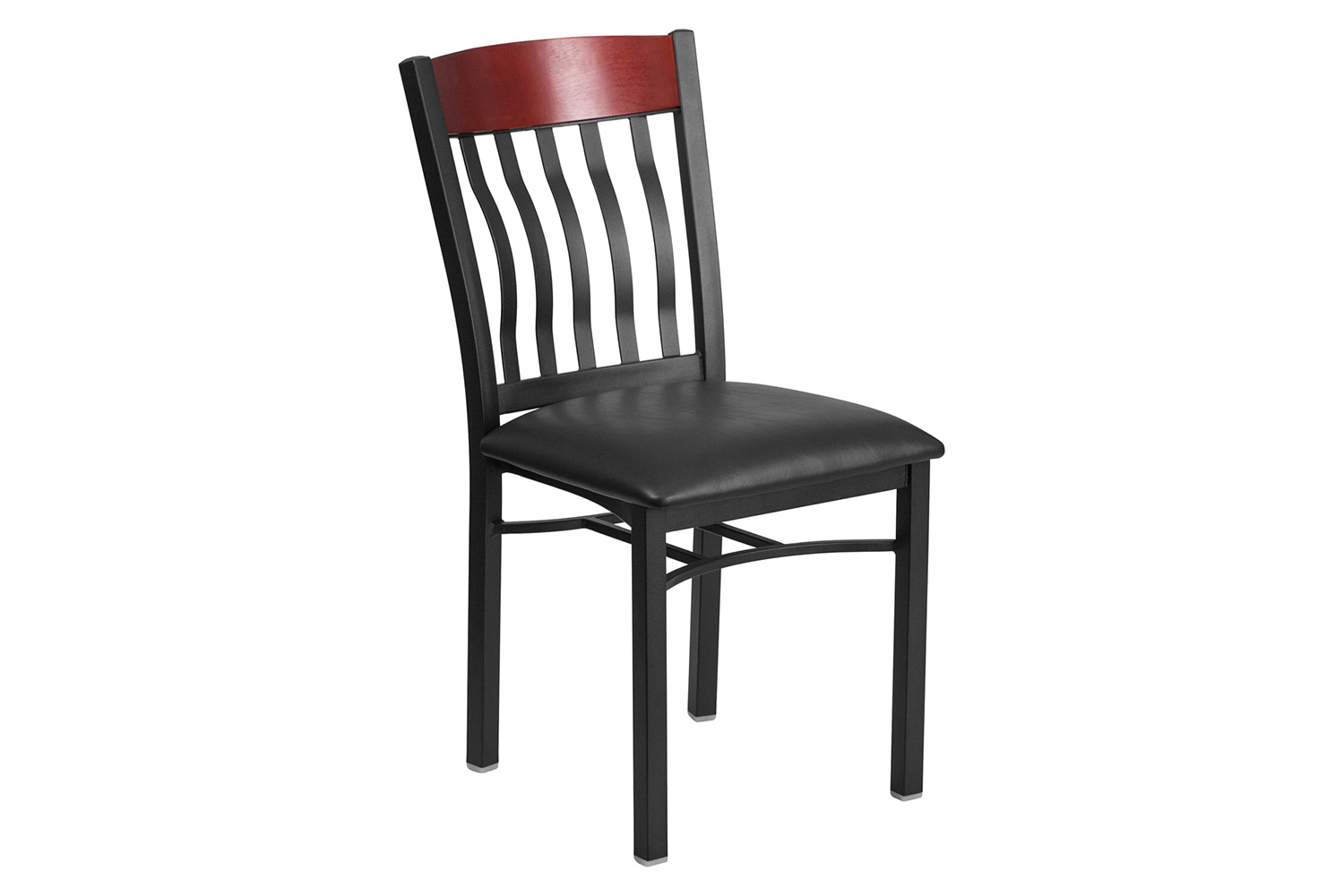 BLNK Eclipse Series Black Metal Vertical Back and Wood Restaurant Chair with Black Vinyl Seat