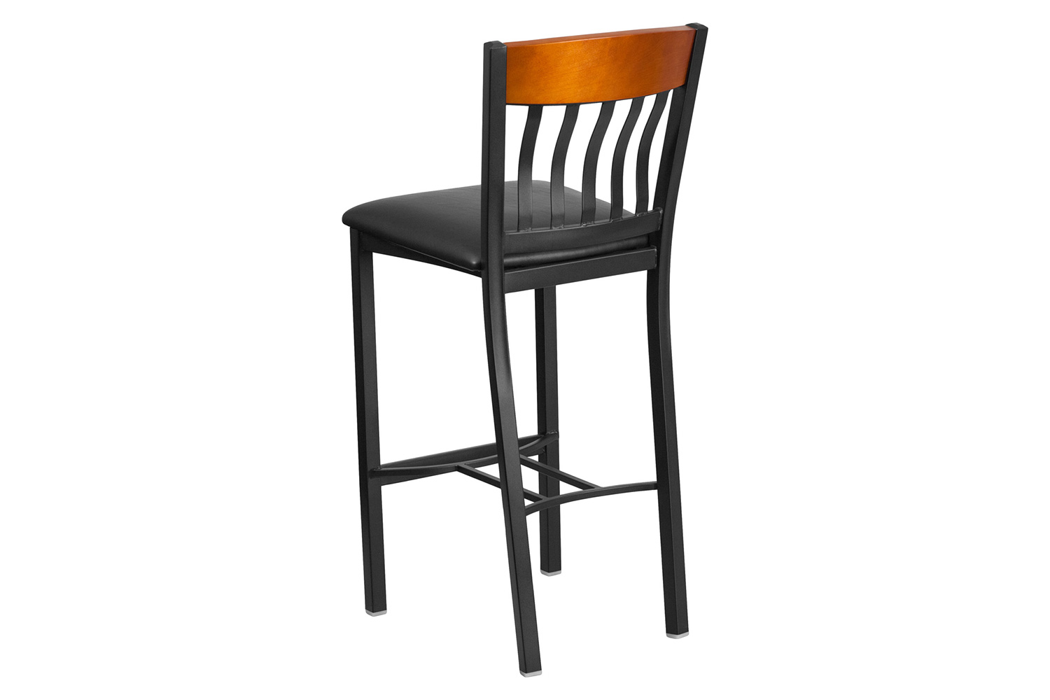 BLNK Eclipse Series Vertical Back Black and Cherry Wood Restaurant Bar Stool with Black Vinyl Seat