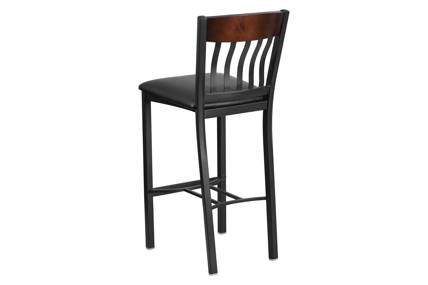 BLNK Eclipse Series Vertical Back Black and Walnut Wood Restaurant Bar Stool with Black Vinyl Seat