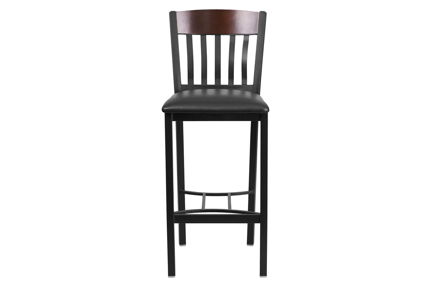 BLNK Eclipse Series Vertical Back Black and Walnut Wood Restaurant Bar Stool with Black Vinyl Seat