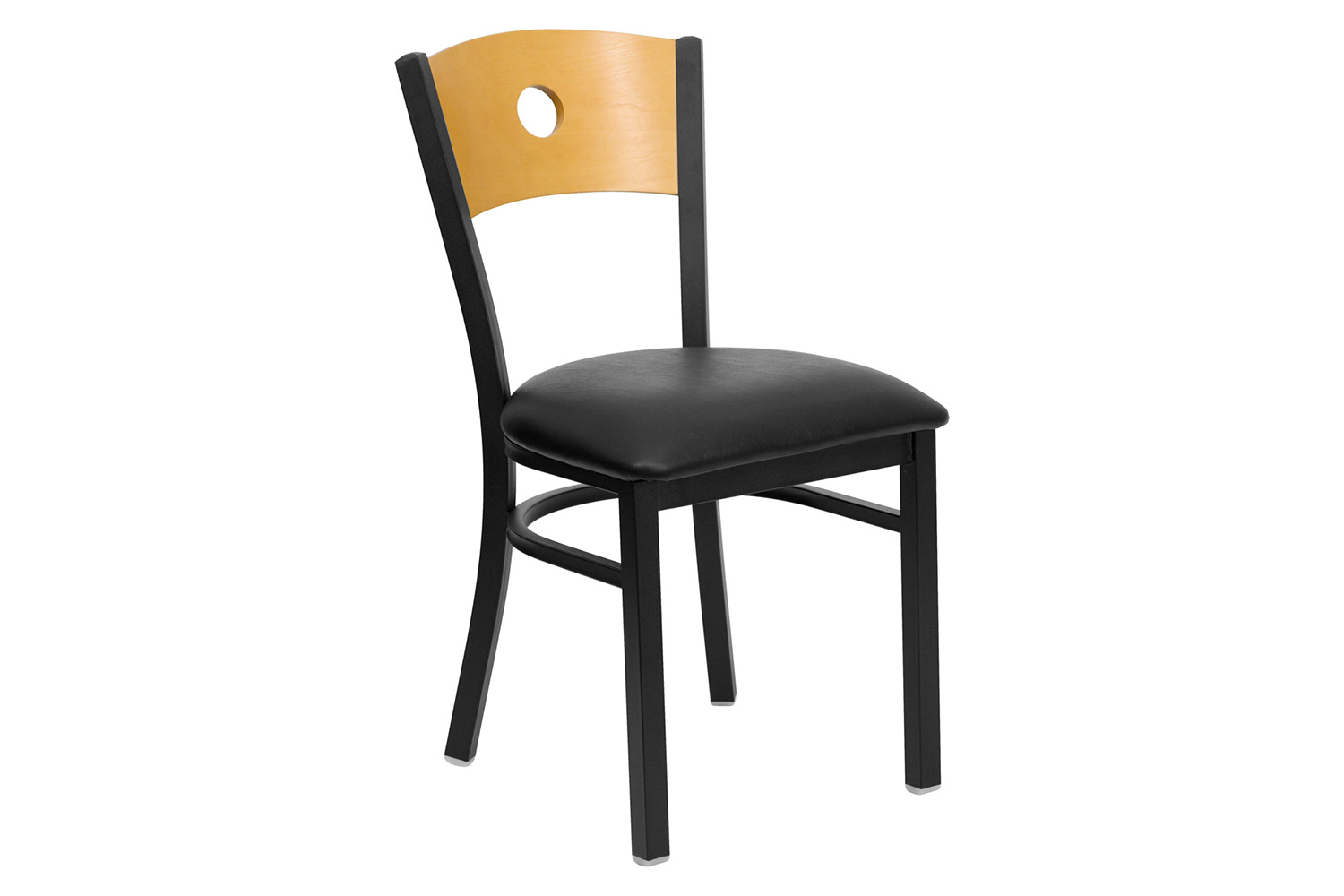 BLNK HERCULES Series Black Metal Circle Back Restaurant Chair with Natural Wood Back and Vinyl Seat