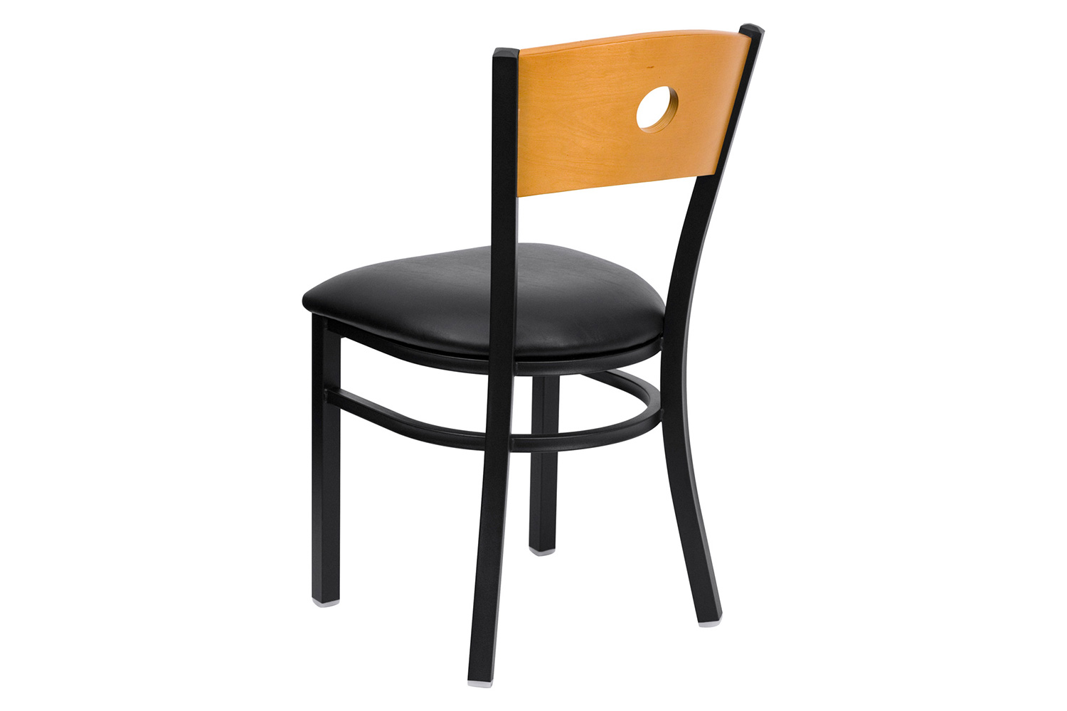 BLNK HERCULES Series Black Metal Circle Back Restaurant Chair with Natural Wood Back and Vinyl Seat - Black