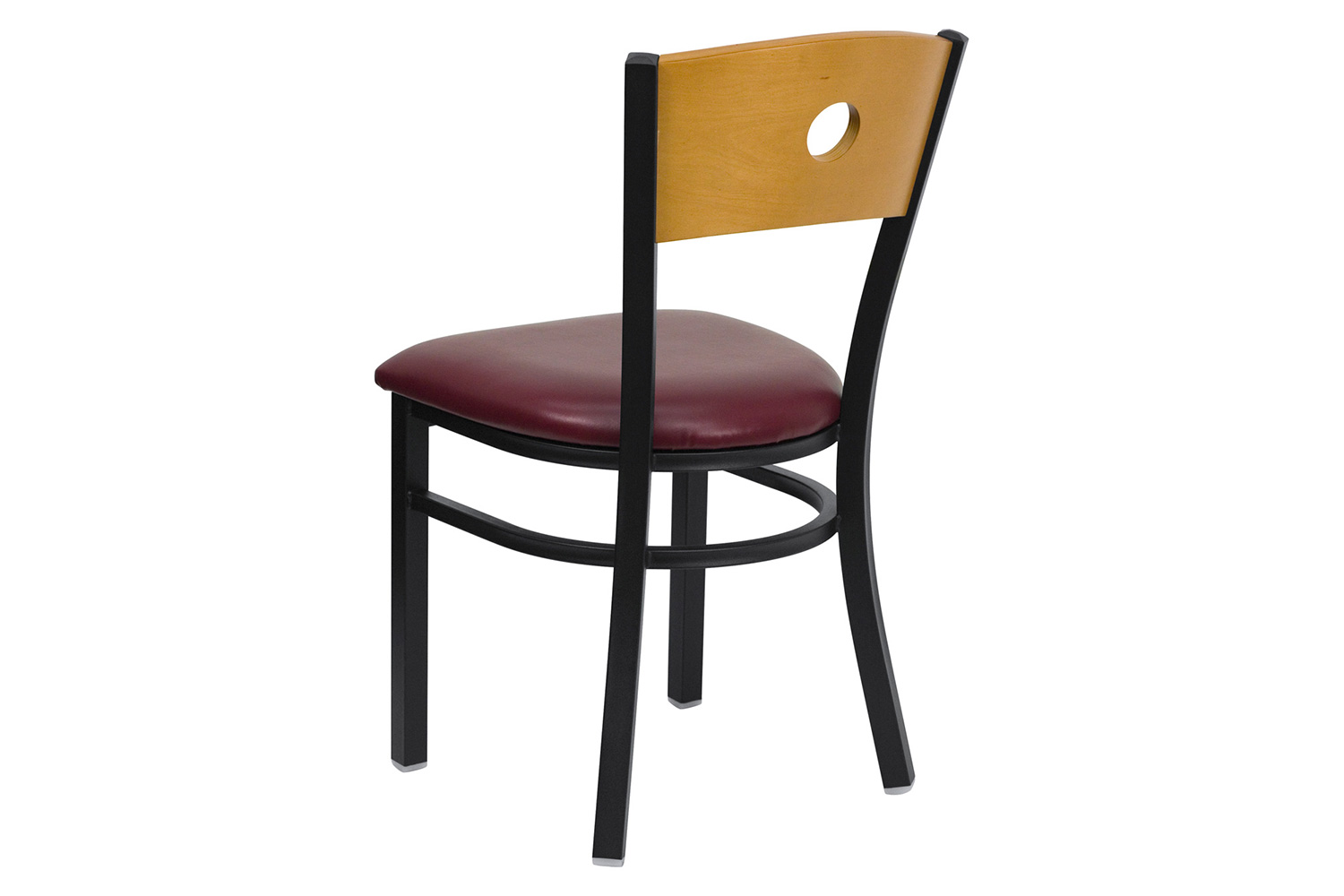 BLNK HERCULES Series Black Metal Circle Back Restaurant Chair with Natural Wood Back and Vinyl Seat - Burgundy