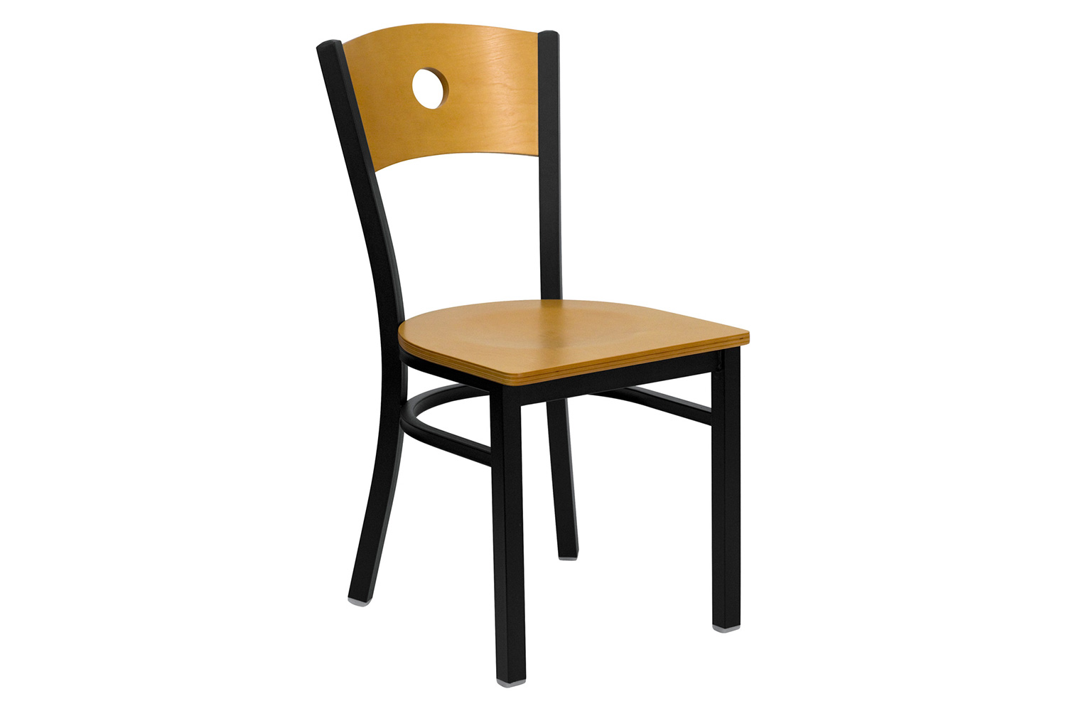 BLNK - HERCULES Series Black Metal Circle Back Restaurant Chair with Natural Wood Back and Seat